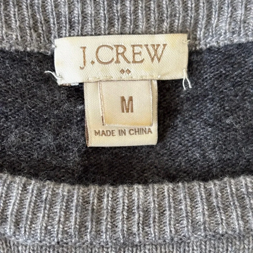 J. Crew Wool Blend‎ Sweater Sz M Gray Black Elbow Patches Two Tone Side Button
